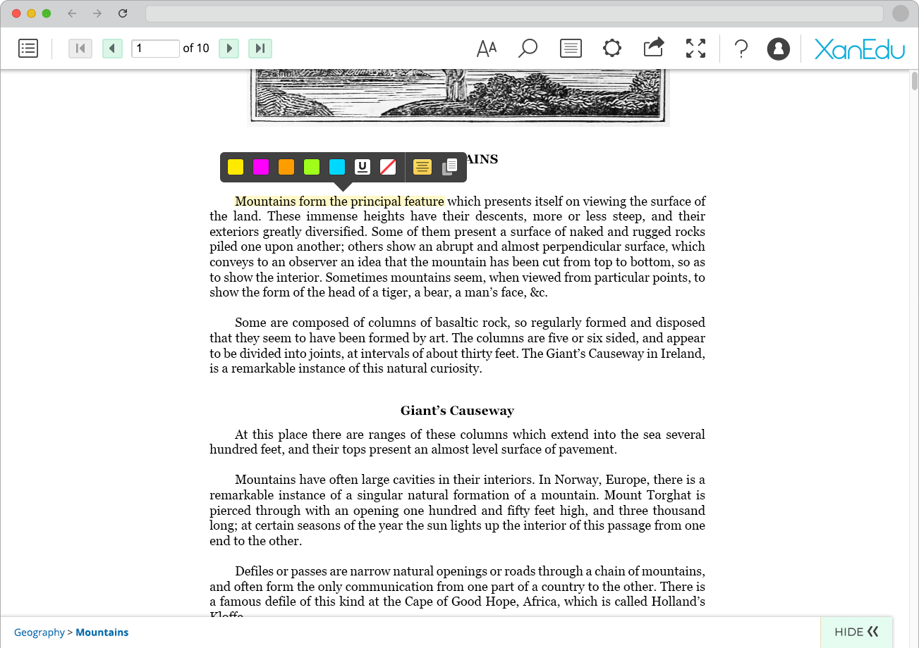 HigherEd eReader's annotation toolbar